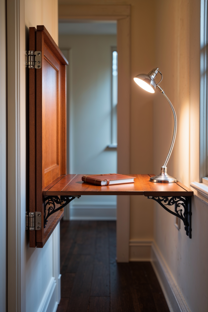 Fold-down hallway desk